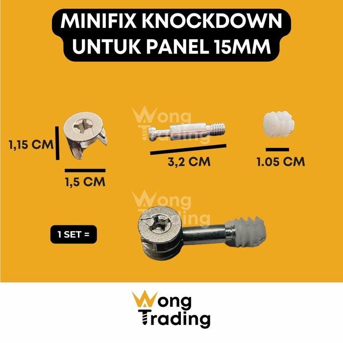 Set Minifix S Baut Knock Down Skrup + Casing + Socket / Furniture 15mm *