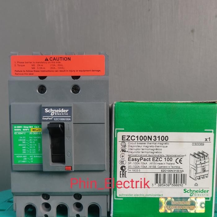 MCCB NFB EZC100 3P 60A 75A 80A 100A easypact schneider