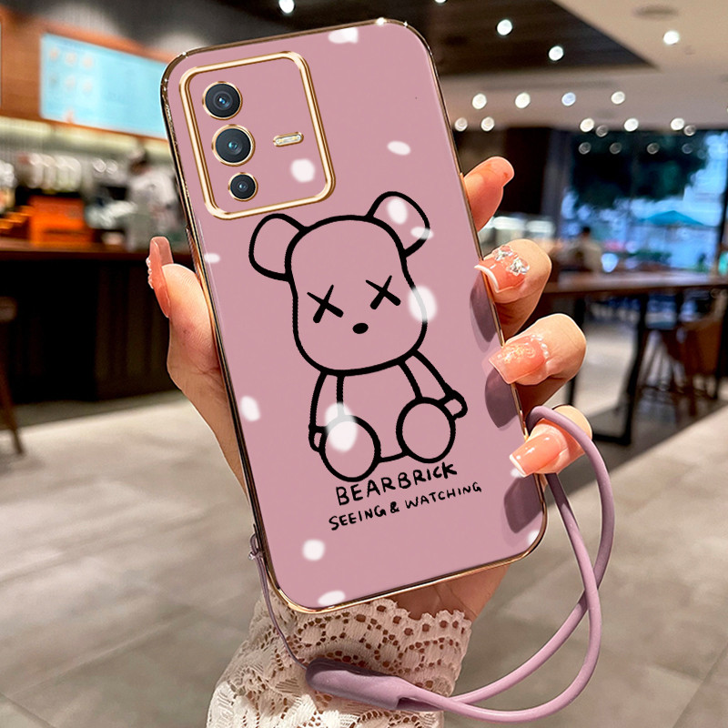 Casing Hp Untuk VIVO V23 5G V23i 5G V23E 5G V23E 4G Case beruang Pelapisan Mewah Cesing Lanyard pons