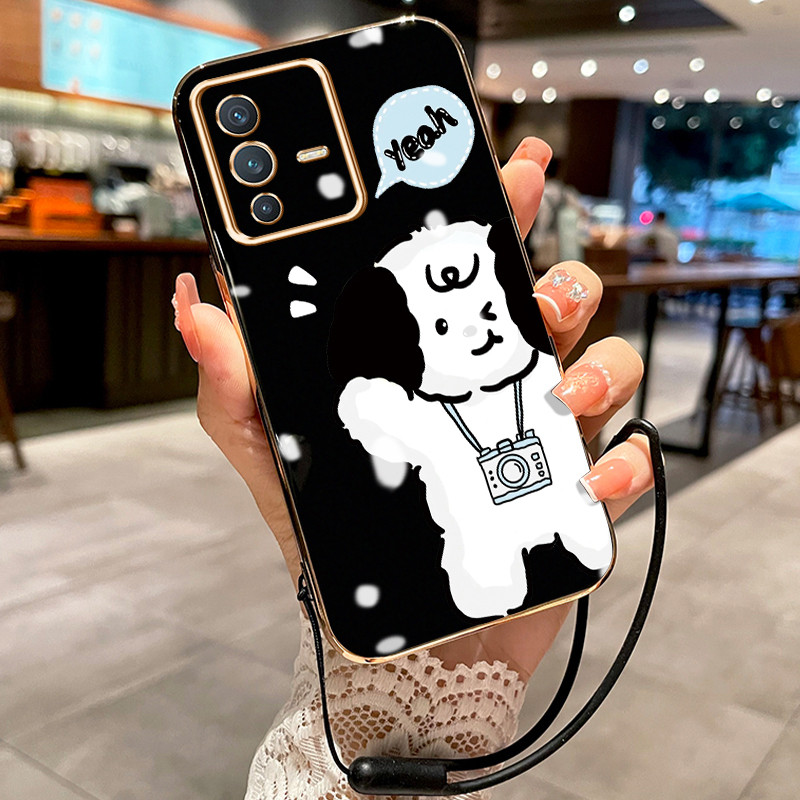 Casing Hp Untuk VIVO V23 5G V23i 5G V23E 5G V23E 4G Case Puppy Pelapisan Mewah Cesing Lanyard ponsel
