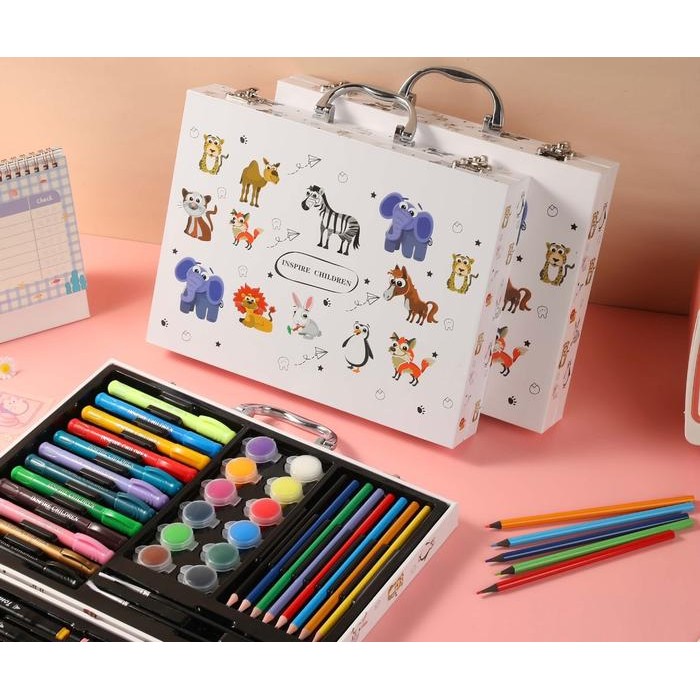 

WDS Crayon Set 58pcs Koper Aluminium Besi Krayon Pensil Warna 58 Pcs Box Alat Lukis Anak Koper Set