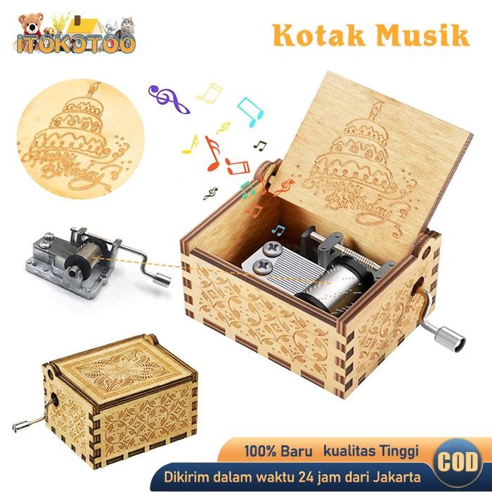 Kotak Musik Kayu Antik Wooden Music Box Happy Birthday Kotak Music
