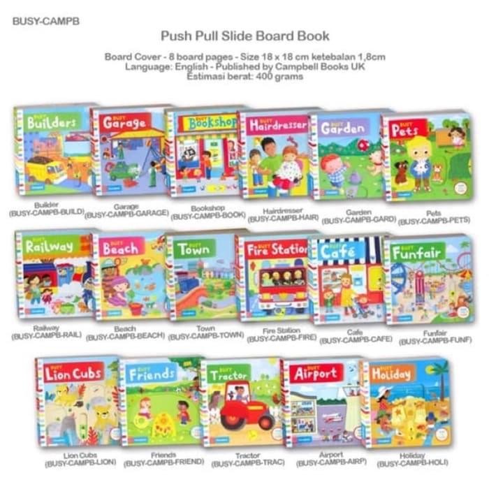 

Campbell My Busy Book Push Pull Slide ted English Book - Buku Edukasi Anak