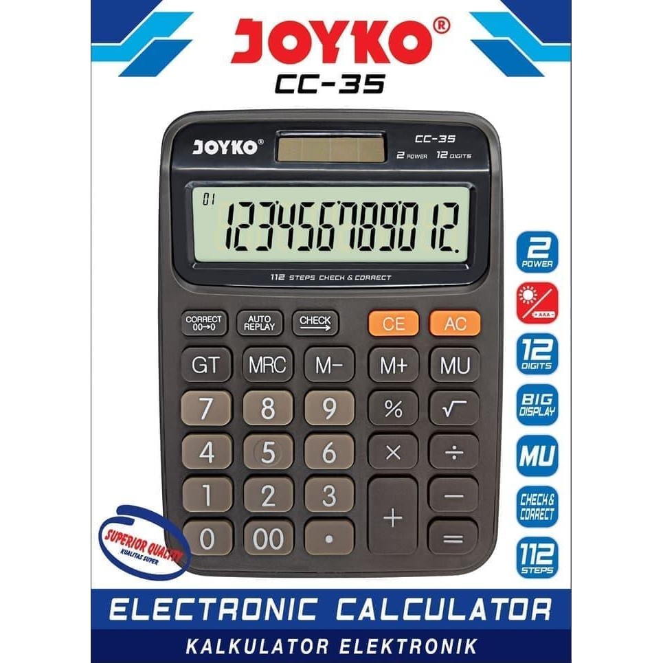 

X689 Calculator / Kalkulator Joyko Cc-35 / 12 Digits / Check Correct