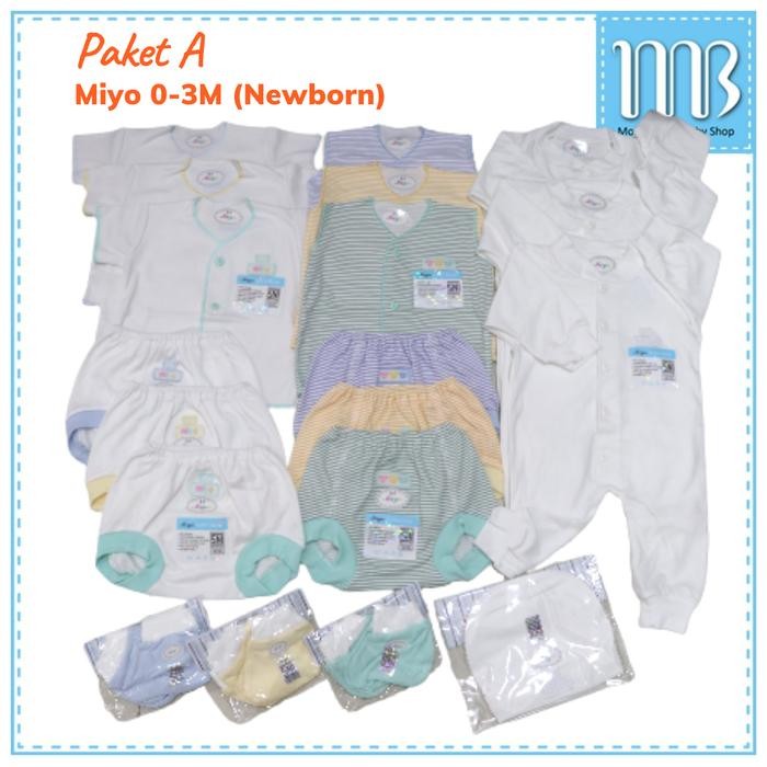 Miyo Paket Perlengkapan Baju Bayi Baru Lahir Newborn Putih Polos Warna