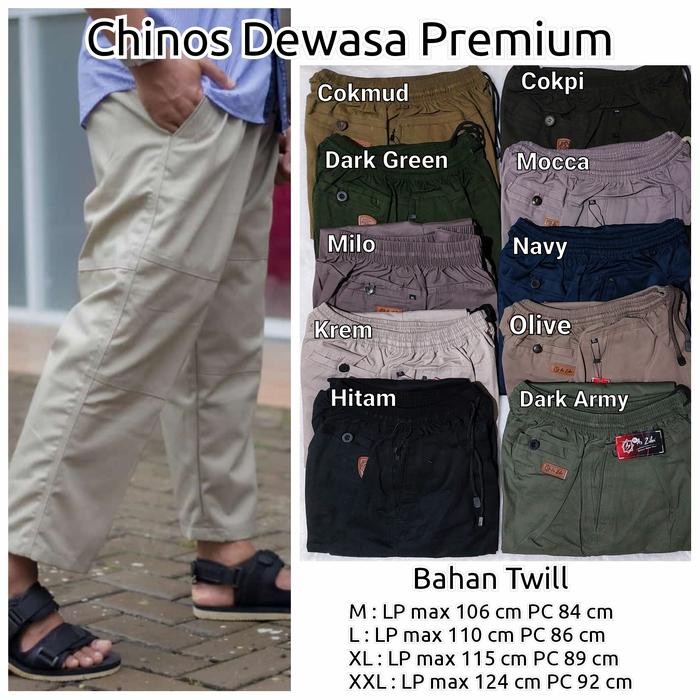 Sirwal Chinos Hitam Premium Pria Dewasa Az Zuhri / Celana Panjang Cowok Semata Kaki Bahan Twill