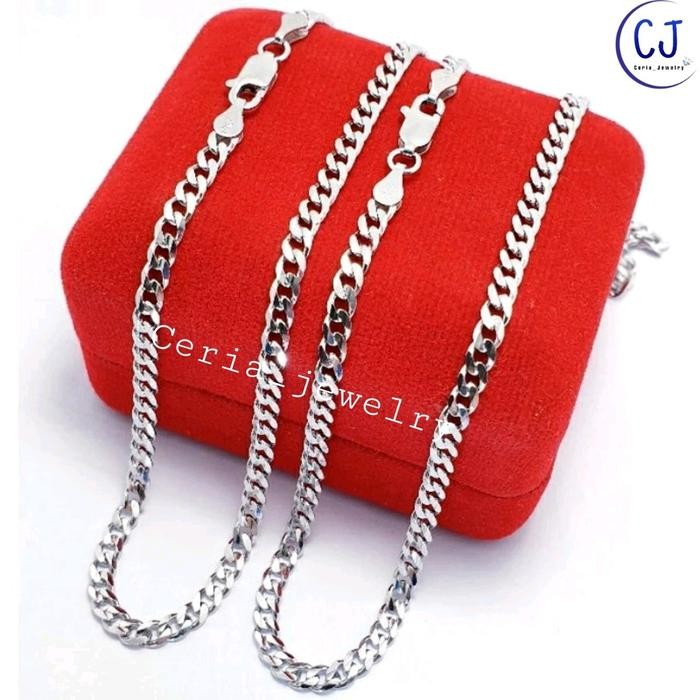 New // Kalung Perak Silver Asli 925 Lapis Emas Putih Rantai Sisik Naga 50Cm - Kalung Pria Wanita