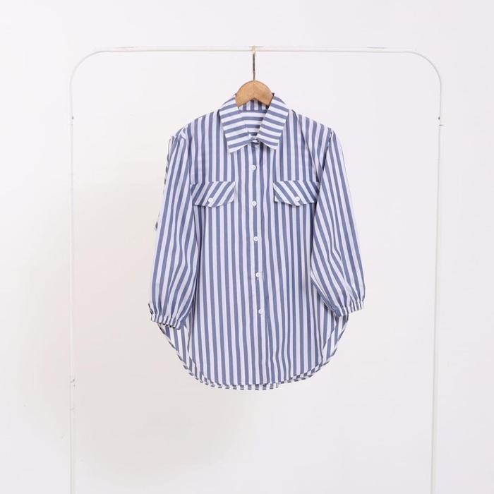 SANIK Kemeja Wanita Motif Salur - Kemeja Katun Jepang