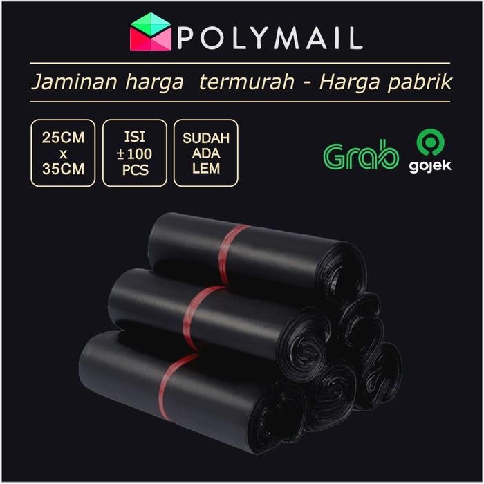 

5WUM Polymailer 100Pcs 25X35Cm Hitam Glossy Plastik Packing