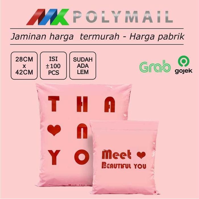 

5WUM Plastik Polymailer 100Pcs 28X42Cm Pink Dengan Printing Premium Glossy