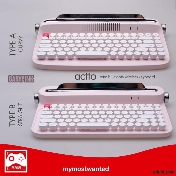 ACTTO KEYBOARD BLUETOOTH WIRELESS KEYBOARD RETRO TYPEWRITER PINK