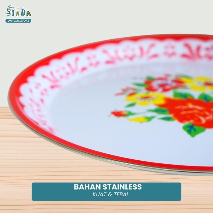 N6VA Sinda Baki Bulat Motif Bunga - Nampan Besar Untuk Tatakan Gelas & Piring Stainless