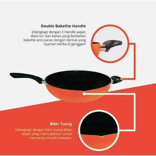 Miyako Fry Wok / Wok Pan 30, 34 Cm (Anti Lengket)