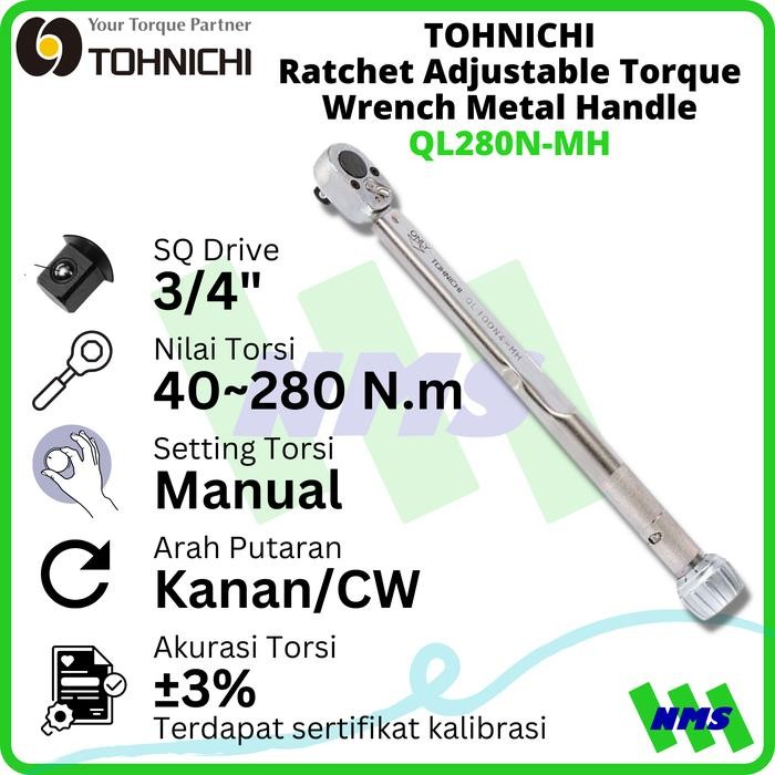 Paling Baik Kunci Torsi Ql280N-Mh 3/4" 40 -280 Nm Tohnichi Torque Wrench