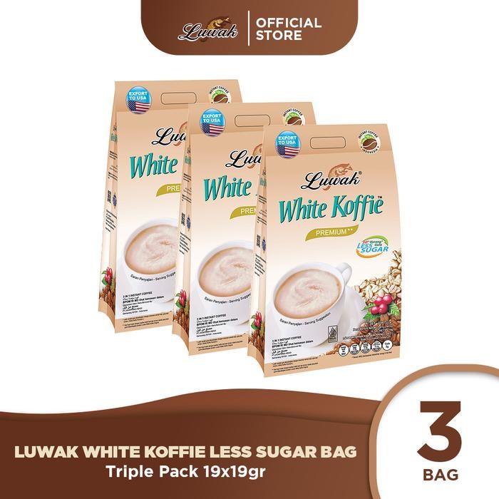 

Kopi Luwak White Koffie Less Sugar Bag 19x19gr Triple Pack