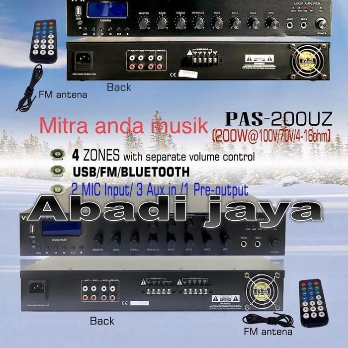 4 ZONES AMPLI VPK PAS 200UZ 200 WATT 100V 70V 4 16OHM VPK PAS200UZ
