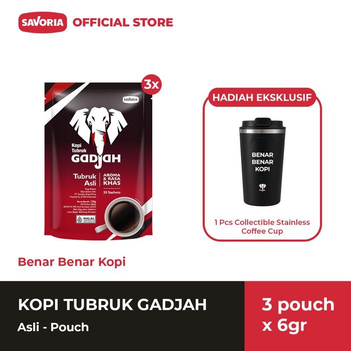 

Kopi Tubruk Gadjah Asli Pouch - 60 Sachet x 6g + Collectible Stainless Coffee Cup