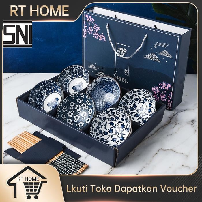 

Souvenir mangkuk set porselen biru dan putih bermutu tinggi keramik kotak hadiah Jepang kado