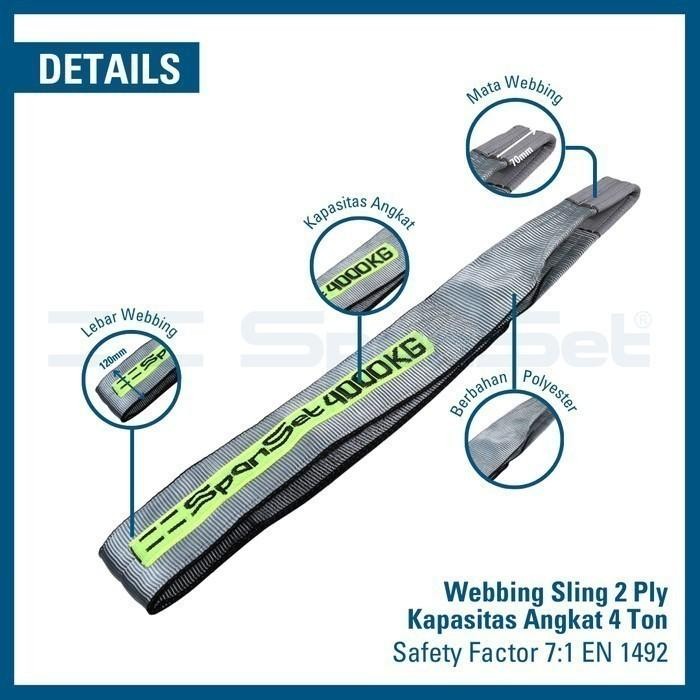 

Bisa E-Faktur! [B4000-10M] Spanset Webbing Sling Double Ply 4 Ton X 10 Meter, Safety Factor 7:1,