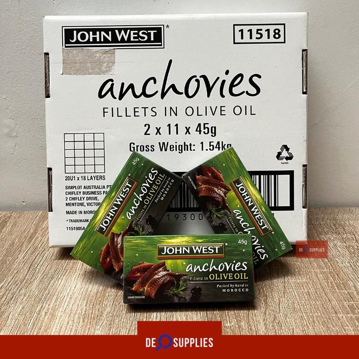 

READY JOHN WEST ANCHOVIES FILLETS IN OLIVE OIL 22X45G - IKAN TERI KALENG