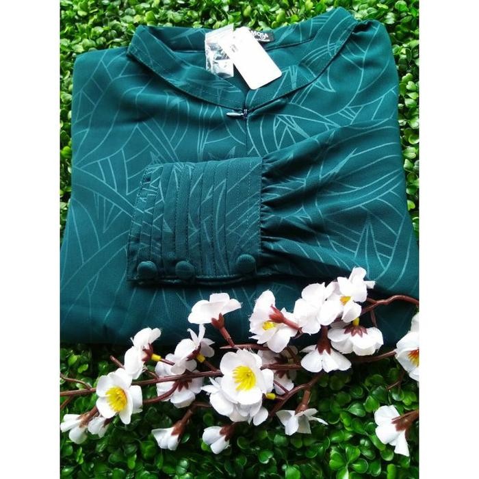 (Hermosa)Gamis Embos Hermosa Motif Abstrak Bahan Yoris Caltry Warna Hijau Tosca-Gamis Syari