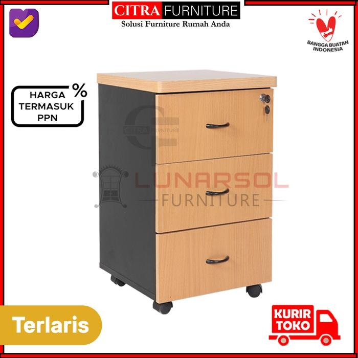 

LUNAR Nakas 3 Laci Cabinet Nacas Roda Meja KantorFilling kabinet