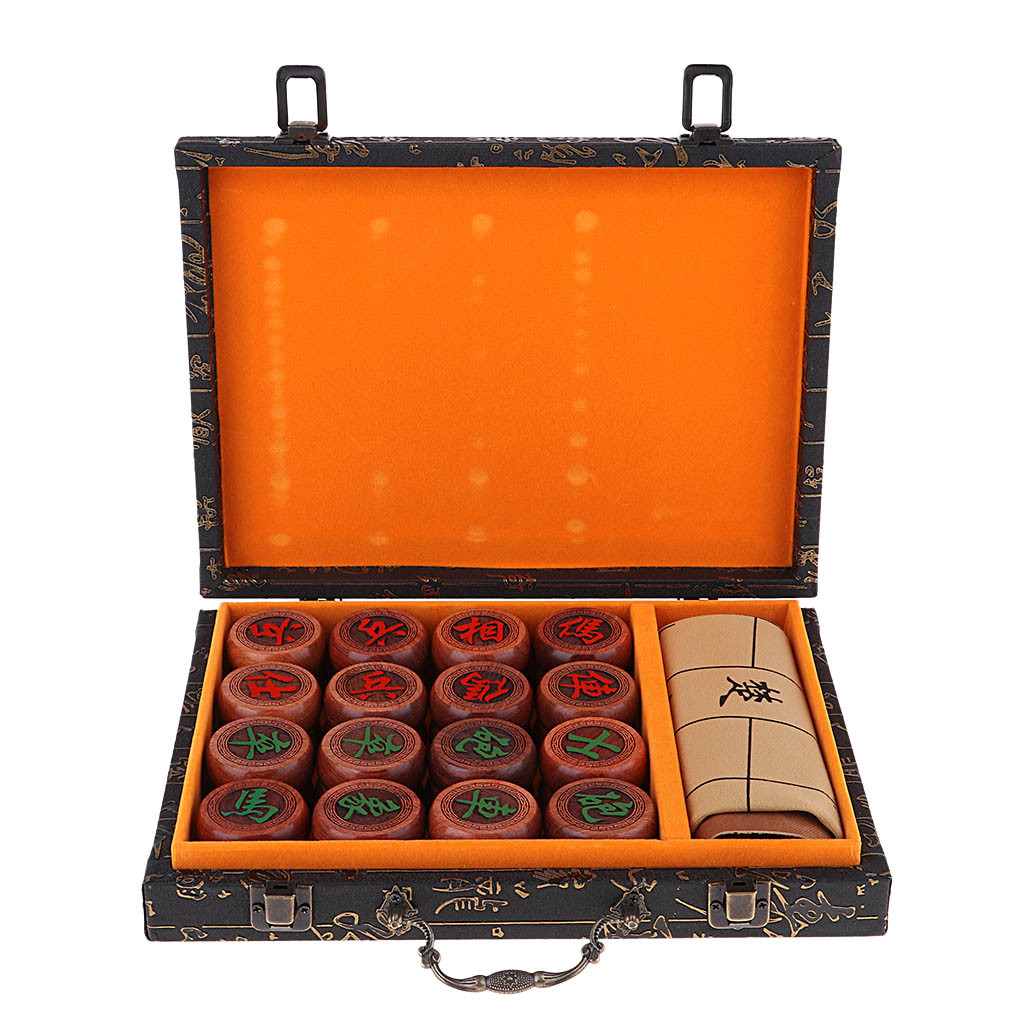 High-end Rosewood Chinese Chess Set Traditional Xiangqi Classic Board Game with PU Wrapped Case for