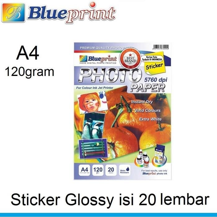

BLUEPRINT Glossy Sticker Photo Paper A4 120gsm isi 20 lembar
