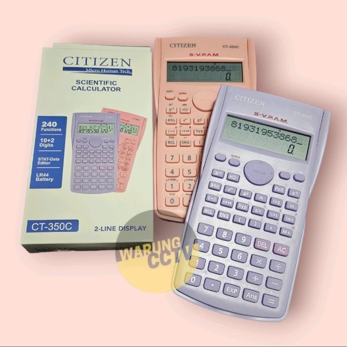 

KALKULATOR SCIENTIFIC CT-350C warna ungu lilac pink pastel calculator sekolah sin cos tan 12 digit