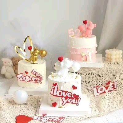 Hiasan Kue Ulang Tahun Beruang Heart / Pajangan Kue Ulang Tahun Beruang Love / Topper Kue Ulang