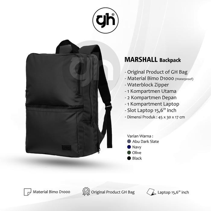 GH-Bag MARSHALL Tas Ransel Unisex Waterproof Laptop Backpack