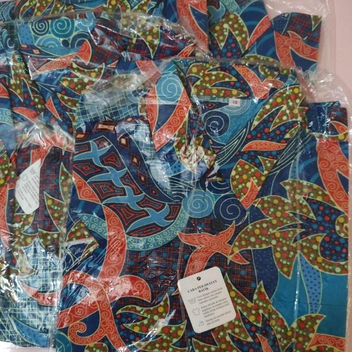 (Allthebest) SERAGAM SEKOLAH BATIK BIRU LENGAN PENDEK