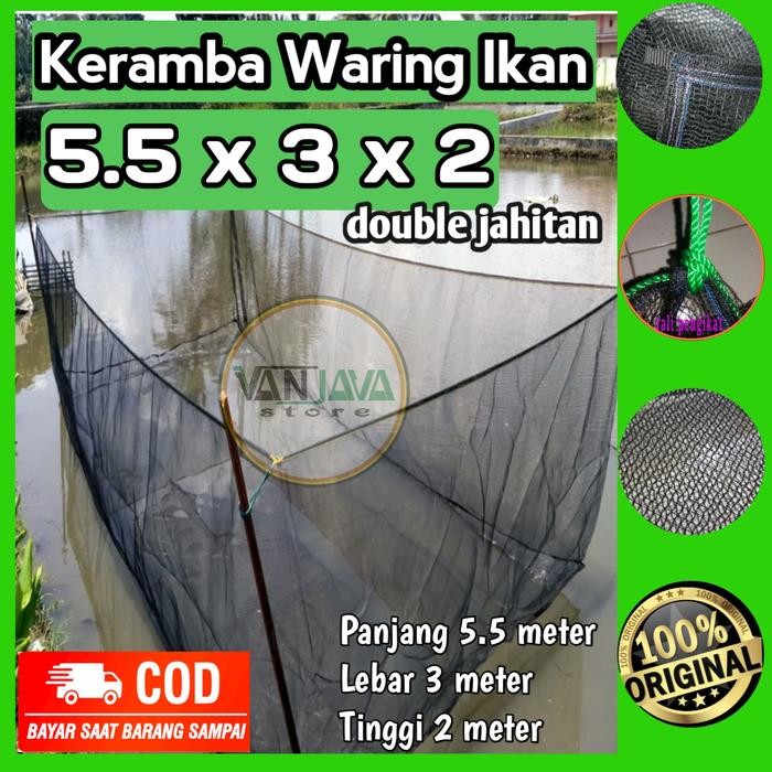 Karamba Ikan Ukuran 5.5X3X2 Keramba Bibit Ikan Bahan Kasa Waring Lele