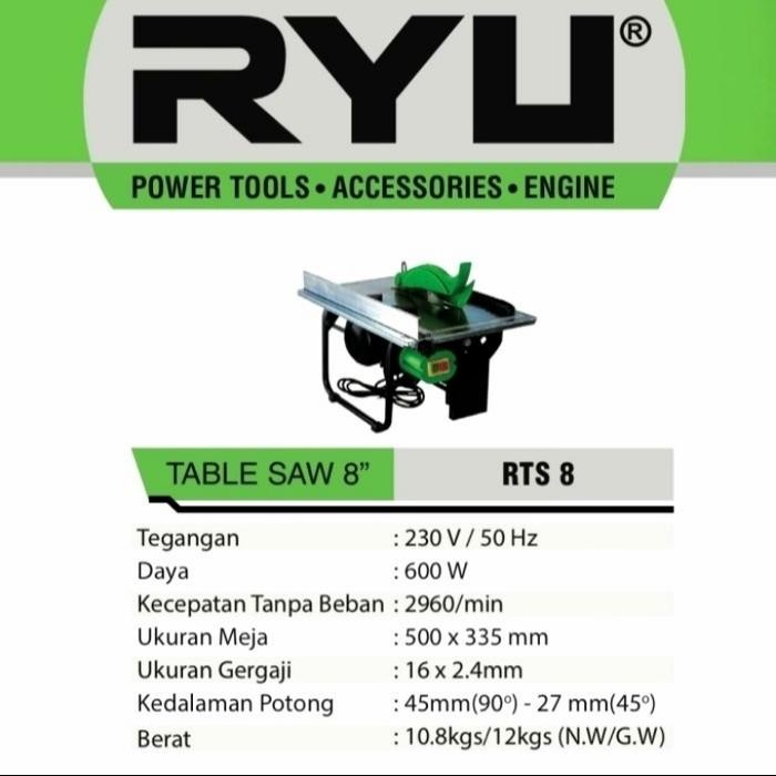 mesin gergaji meja Table Saw 8" 8 " inch Tekiro RYU RTS 8