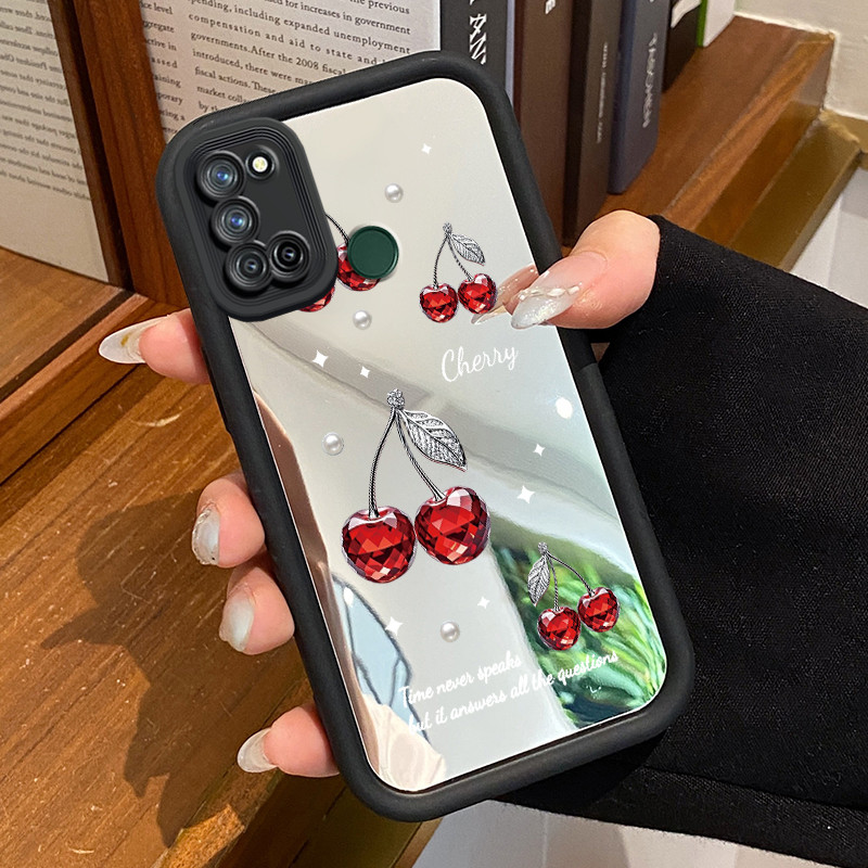 Casing Hp Untuk Realme 7i Realme C17 Case Ceri berlian merah mewah Cermin Kasing pelindung Kesing Si