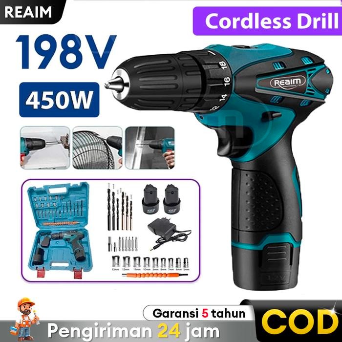 Reaim Mesin Bor Baterai Tangan Cordless Bor Listrik Mesin Bor Baterai Impact Cordless Drill Bor