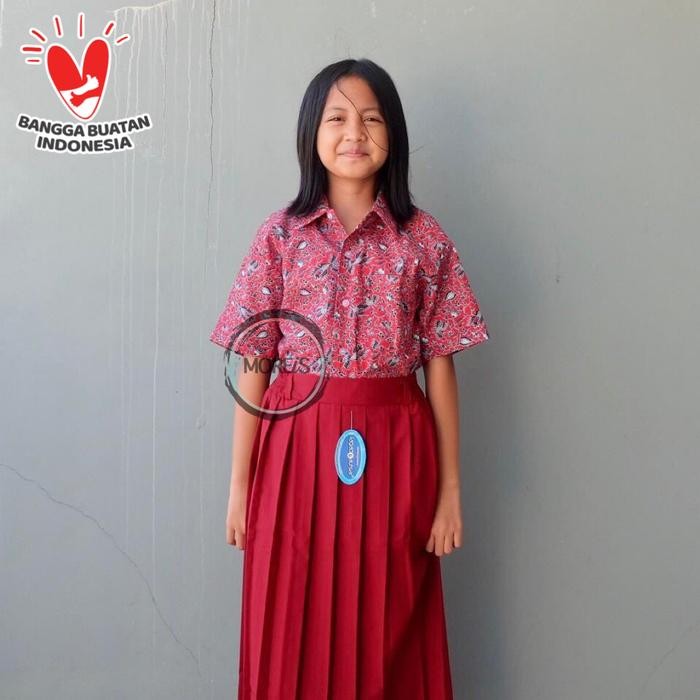 (Allthebest) Seragam Baju Batik SD/MI/TK/PAUD JM Merah