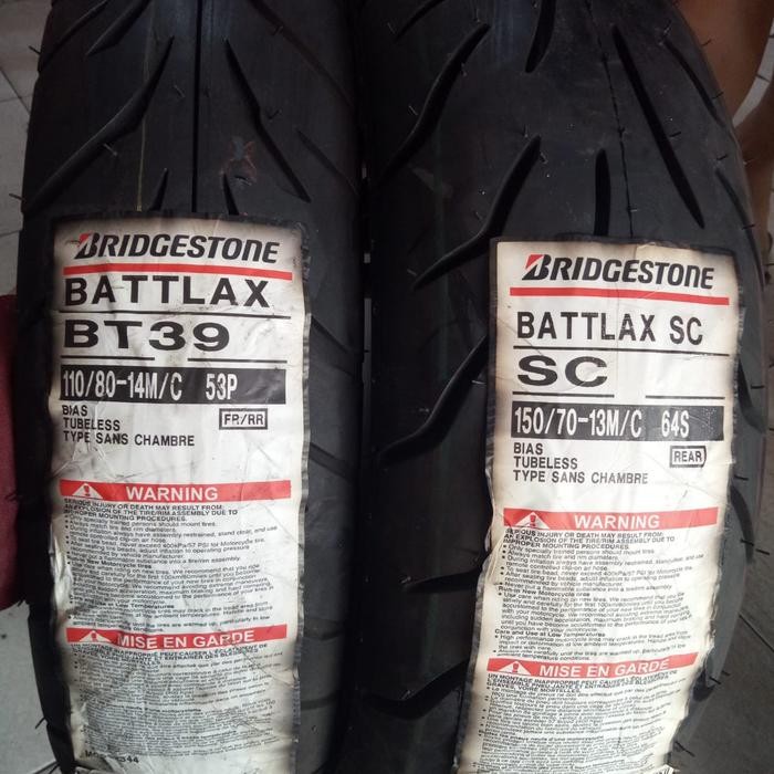 Paketan Ban Luar Battlax Bt39 Uk 110/80-14 Sc Uk 150/70-13 Adv