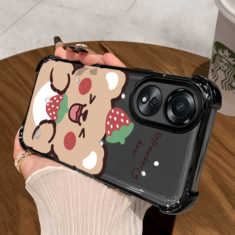Casing Hp untuk OPPO A58 4G A78 4G Case Cesing Strawberry Bear Kasing ponsel pelindung Silikon Casin