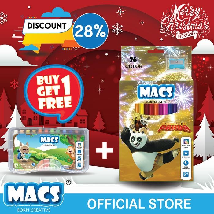 

Macs Holiday Bundle Kung Fu Panda 36 Color Pensil+12 Warna Oil Pastel Crayon
