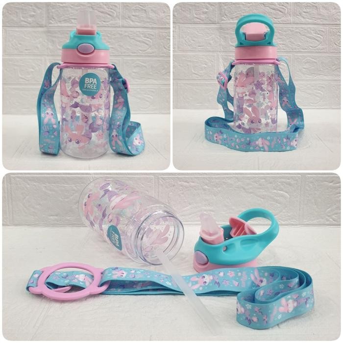 Botol Minum Smiggle 430 Ml Dan Tali Panjang Motif Astronot/ Tempat Minum Smiggle Motif Roket Rabbit