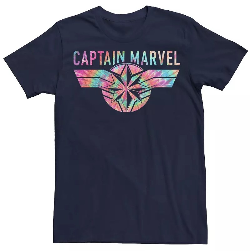 Kaos Logo Tie Dye Marvel Captain Marvel CrewNeck Katun Unisex Pria Wanita