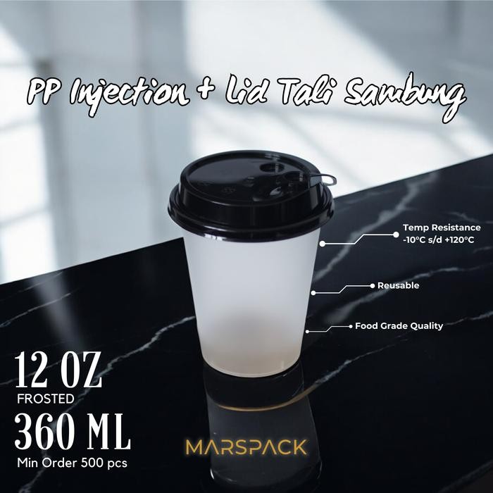 JT Cup Injection PP 12oz Frost (360ml) & Tutup - Cup Plastik Datar