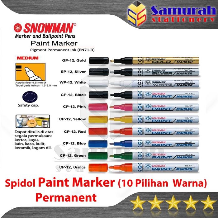 

ID SPIDOL PAINT MARKER SNOWMAN PERMANENT BESAR 10 WARNA - EMAS PERAK PUTIH HITAM PINK KUNING MERAH