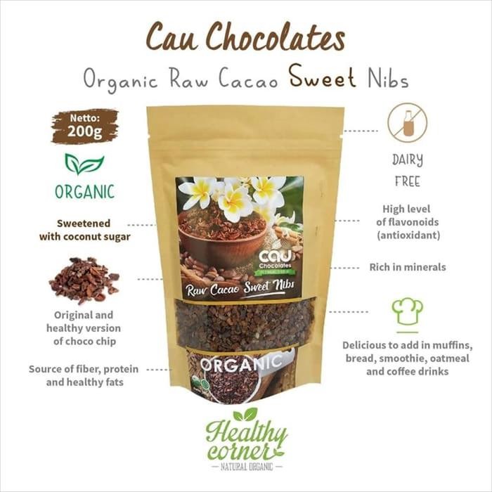 

Neww Organic Raw Cacao Sweet Nibs ( Biji Kakao Cincang ) 200 gr - Cau Chocolates Terlaris