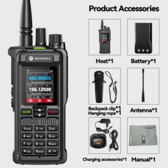 HT Motorola GT-12 Walkie Talkie High Power 20Watt High-capacity 6800mAh Dual Band Radio Long Range