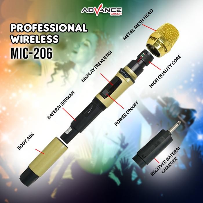 Advance Microphone Profesional 2 Mic Wireless Gold Bisa Di Charger Original Wireless Bluetooth Mic