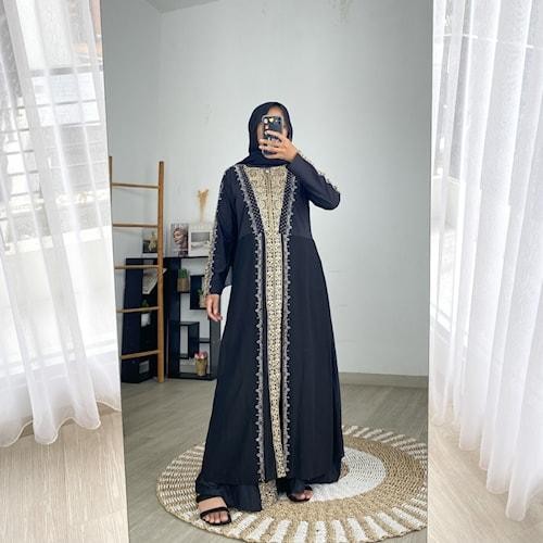 Gamis Arab Hitam Abaya Arab Mewah Bahan Jersey Mix Ceruty Original