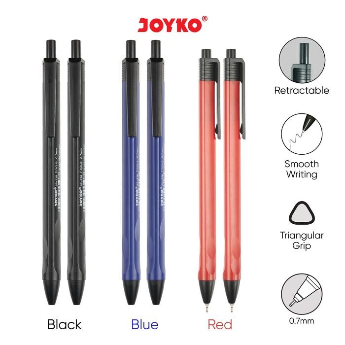 

New JOYKO BALL PEN CLICKER PENA PULPEN CETEK JOYKO BP-338 HITAM BIRU MERAH LUSIN RAJA DISKON [12PCS]
