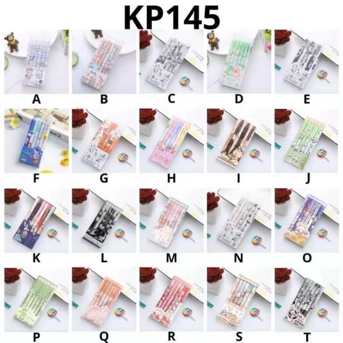 

New KP145 - 1 SET BERISI 6 PULPEN GEL KARTUN/PENA GEL MEKANIK POLA LUCU(0.55MMHITAM)
